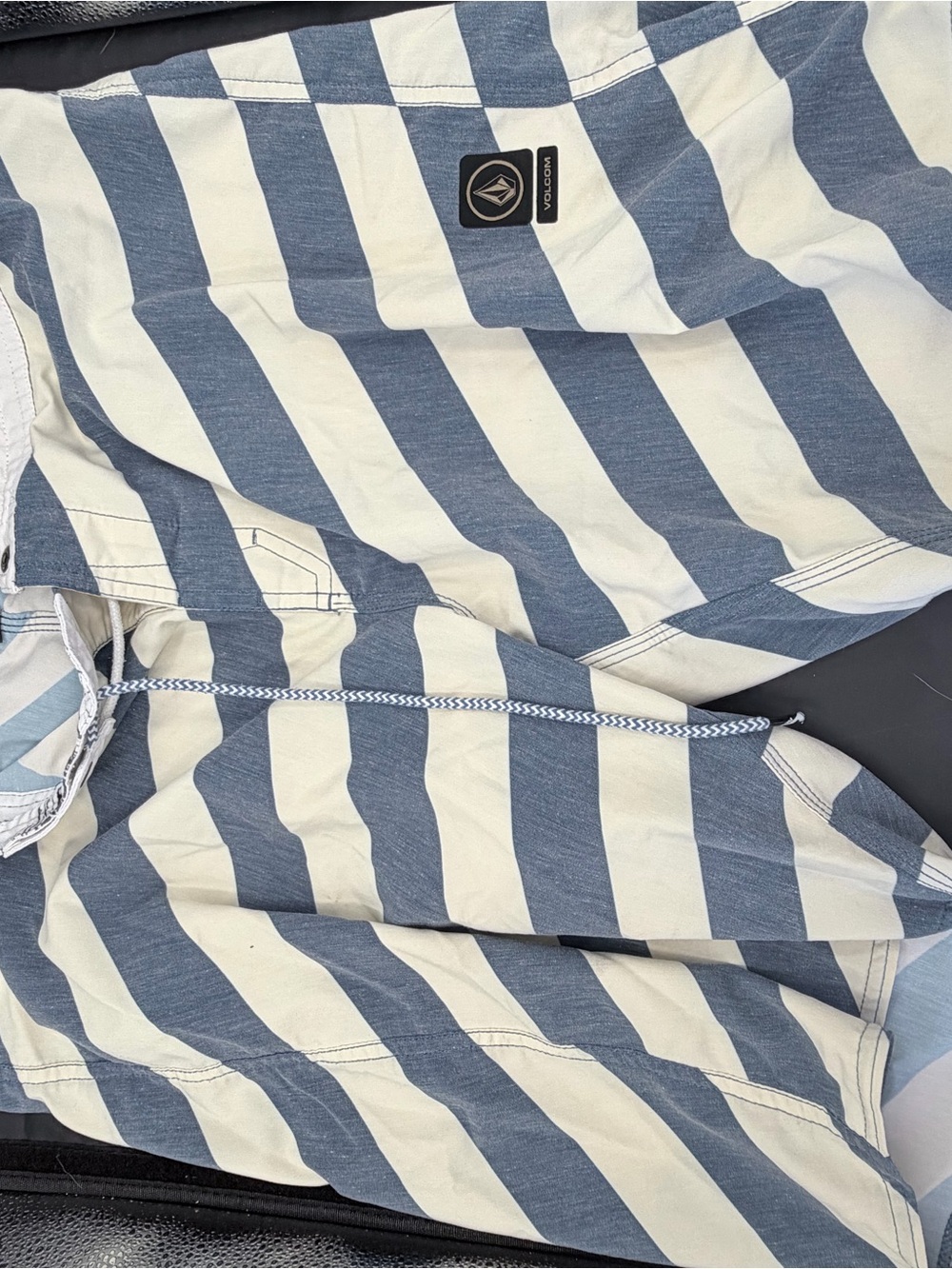 Volcom Men's Blue and Cream Striped Hybrid Shorts